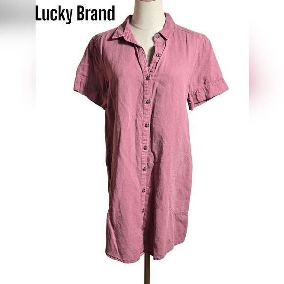 Lucky Brand Linen Dusty Rose Mini Dress - Picture 1 of 7
